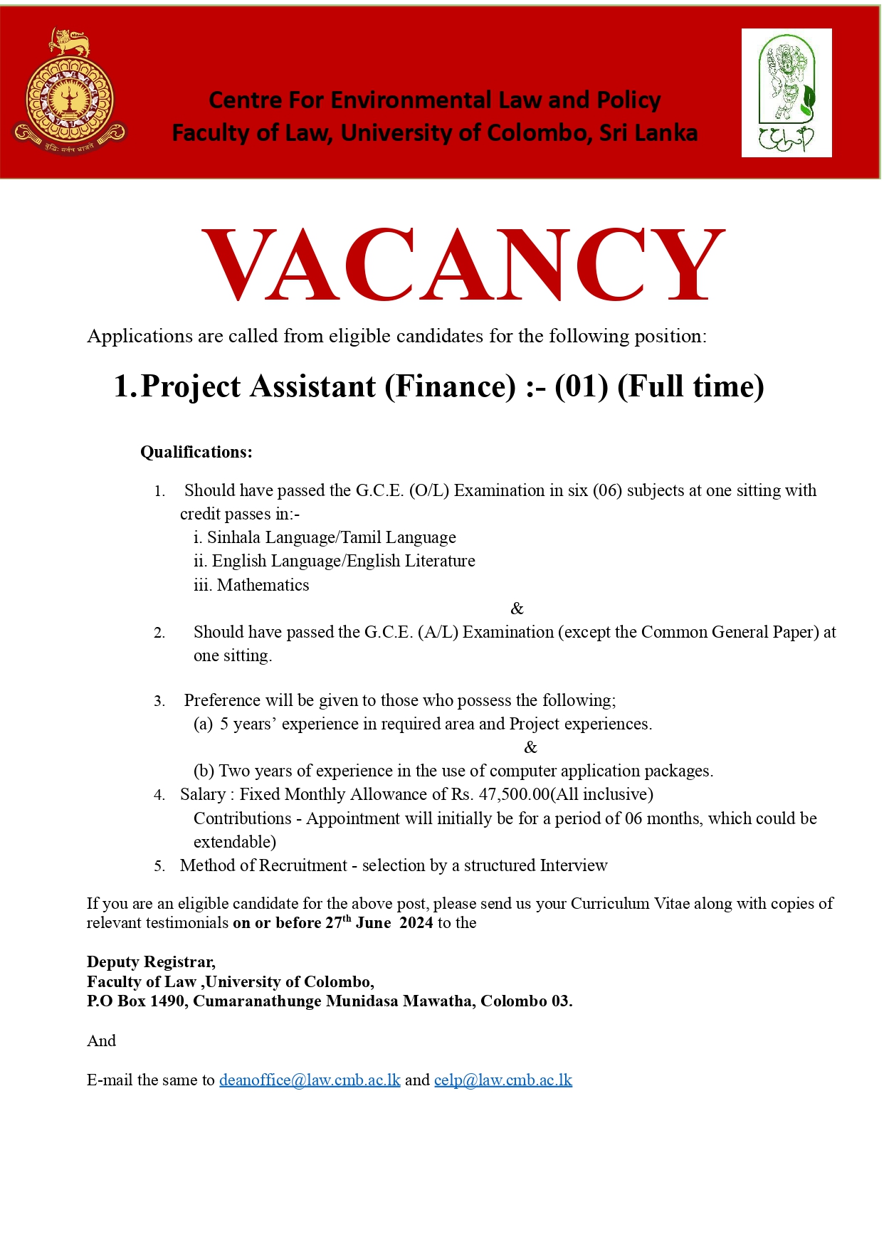 Finance Officer Vacancy